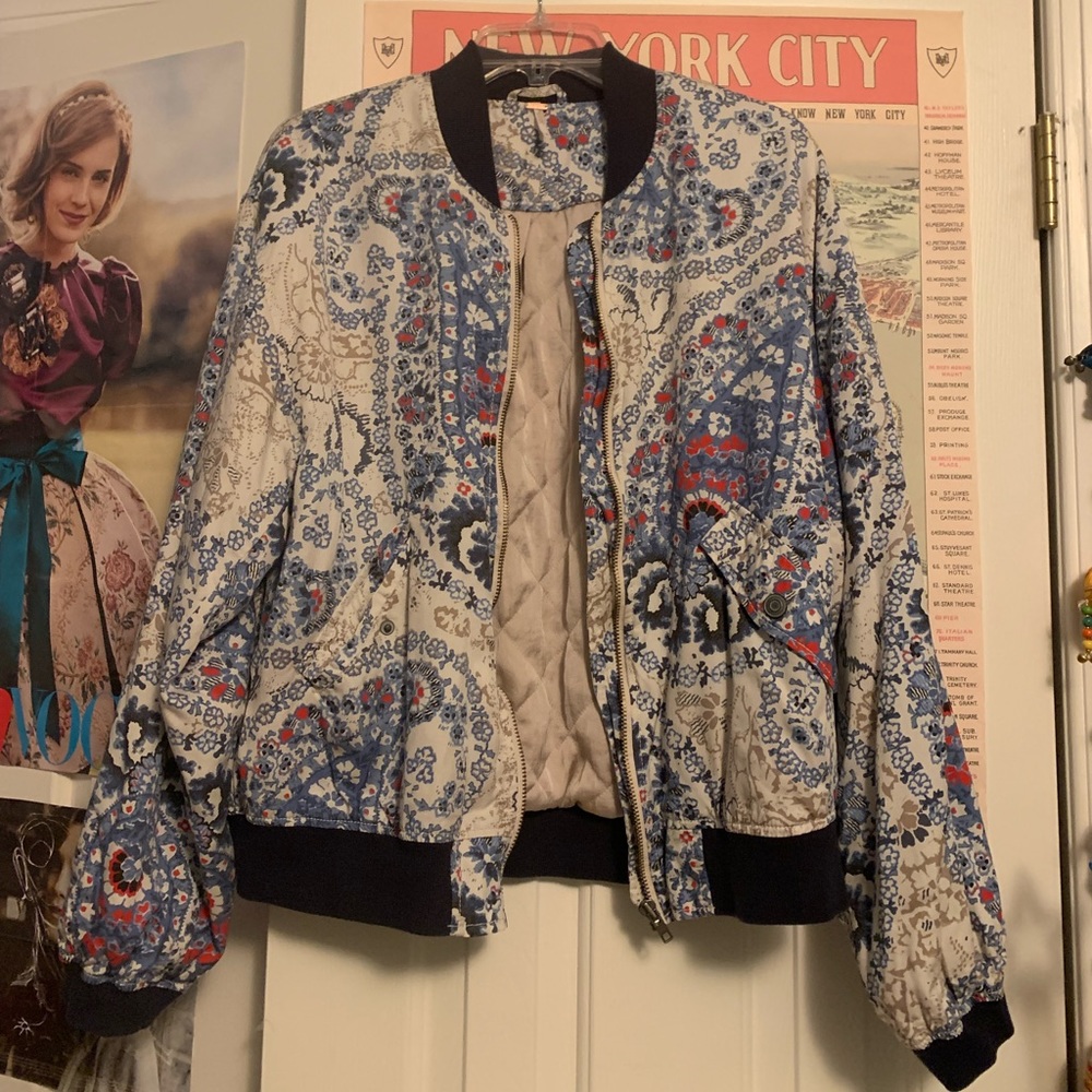 Free People Daytrip Paisley Print Bomber Jacket (M)